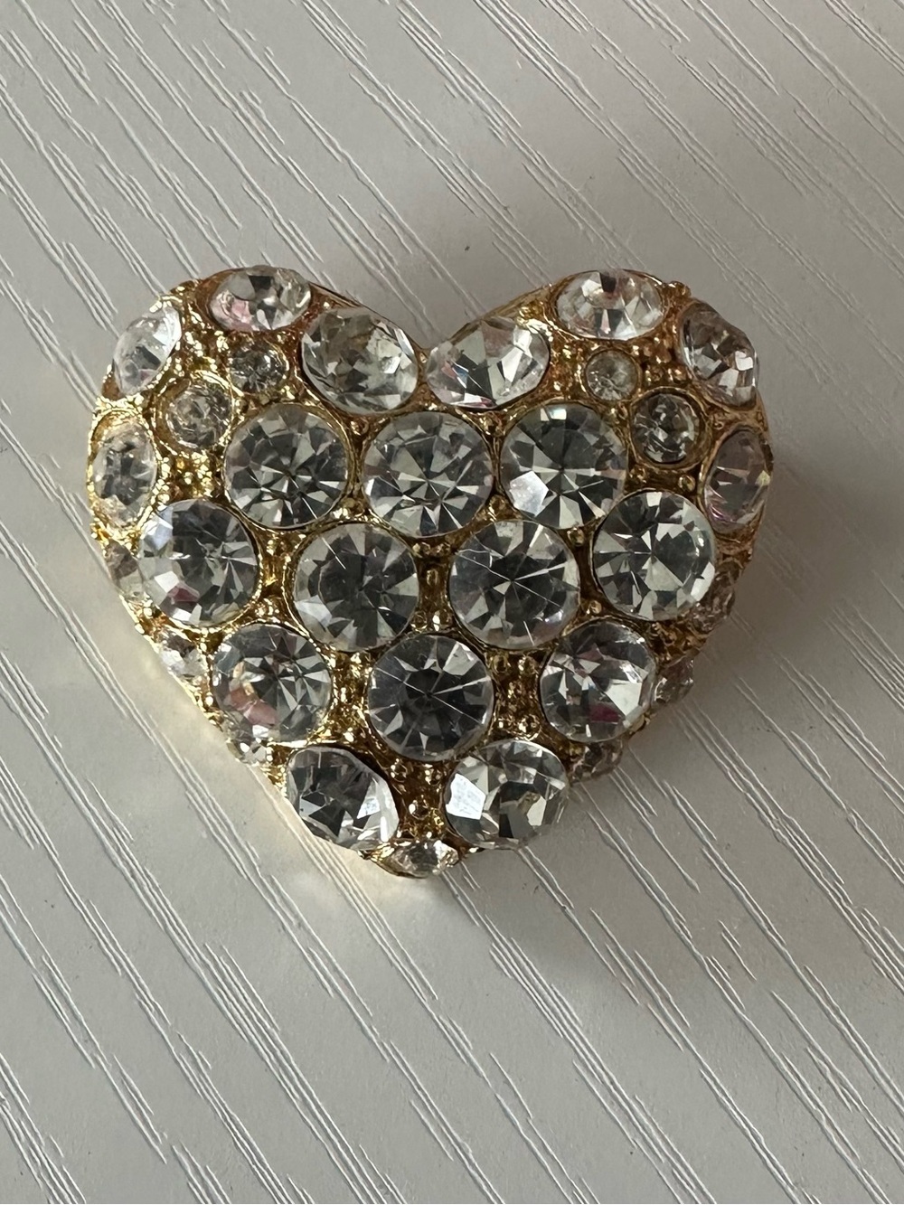 Vintage Gold Tone Crystal Heart Brooch Pave Heart Brooch Pin